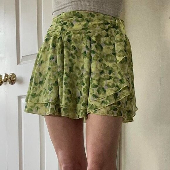 Aerie Chiffon Tiered Ruffle Mini Skirt Floral Tie Waist Size Small - Picture 6 of 6